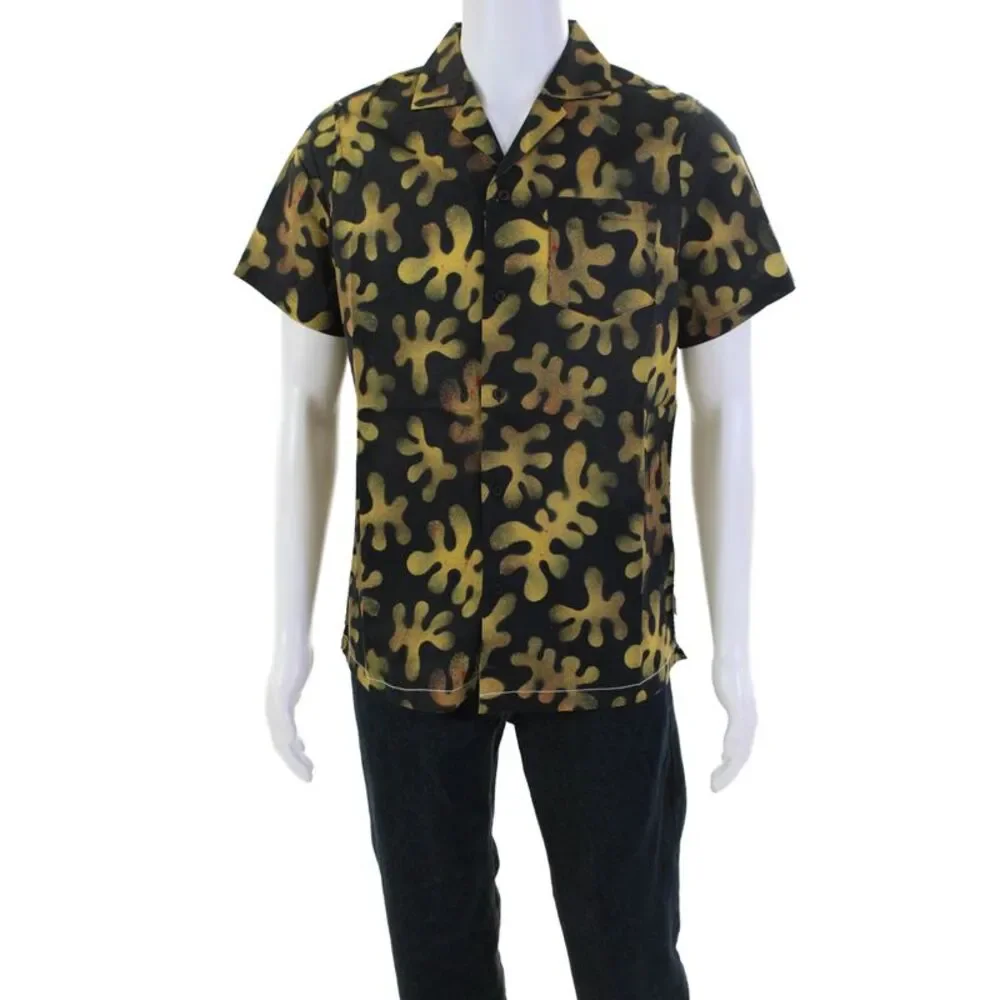 Banks Journal Mens Cotton Short Sleeve Button Down Pattern Shirt Black Size S